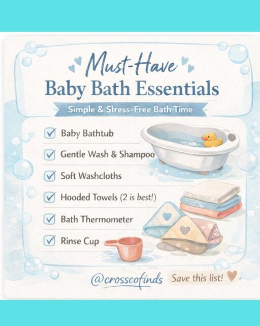 If I had to build my baby registry again, I’d keep bath time SO much simpler 🤍You really don’t need a ton—but the right few items make a huge difference (especially when your newborn feels tiny and slippery 😅)I also learned quickly that having two towels was a game changer—one to keep my baby warm during the bath and one dry for after.🛁 I put together the full list of what’s actually worth it (and what to skip)
🔗 Link in bioSave this before your first bath time 🤍